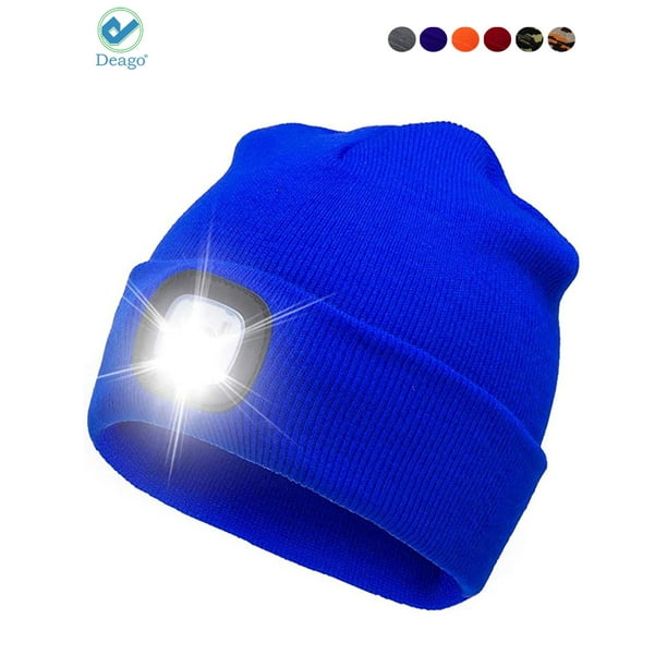 3 Pieces 5 LED Knitted Flashlight Beanie Cap Winter Warm Headlamp Hat,Unisex